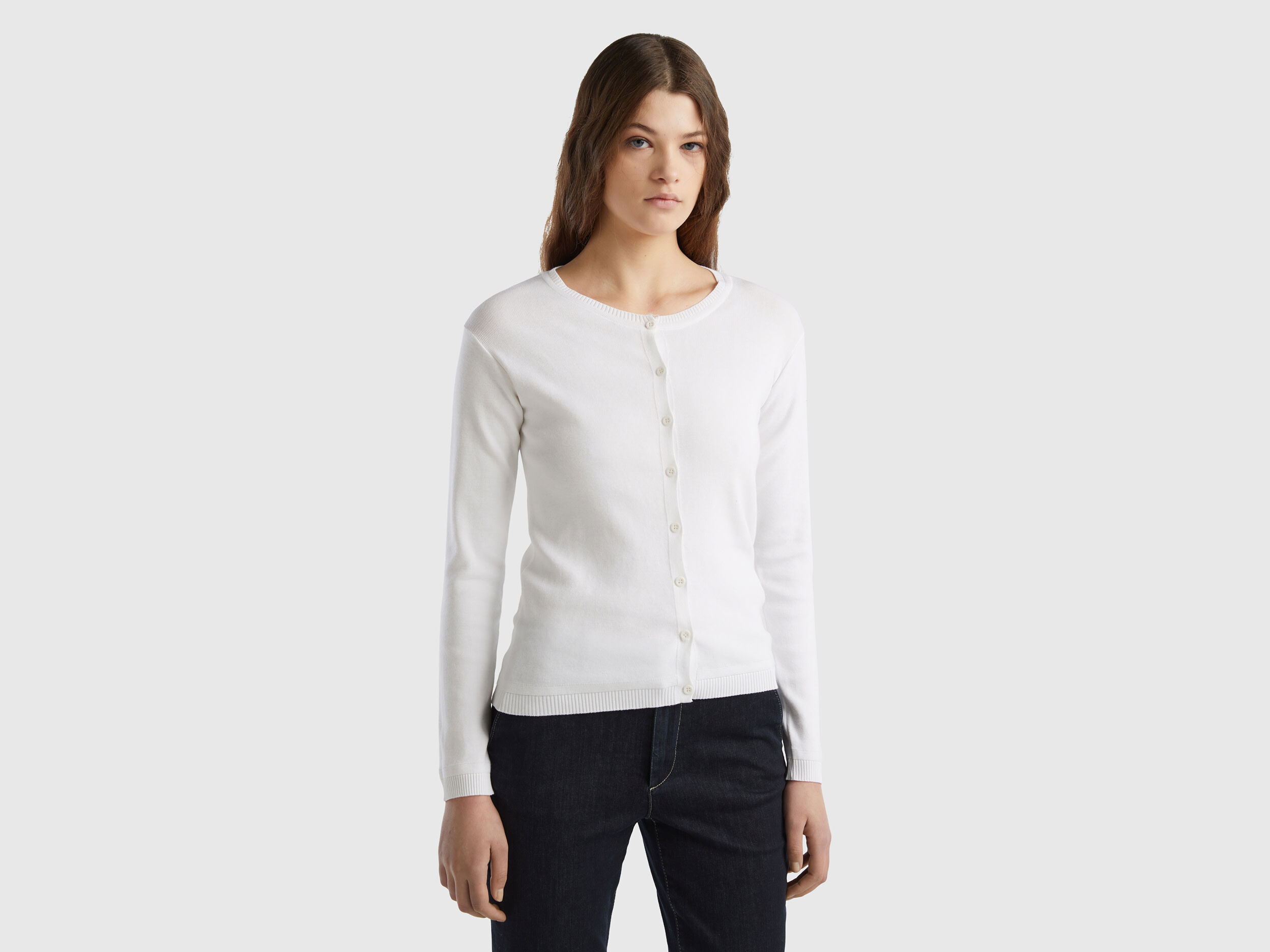 Gilet a col rond en pur coton Blanc Benetton