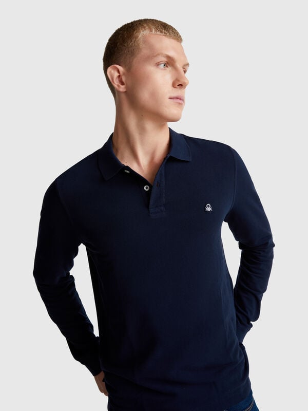 Polo en coton à manches longues Homme