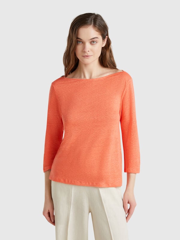 T-shirt manches 3/4 en pur lin Femme