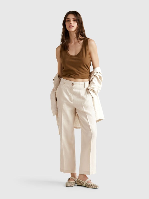 Pantalon droit en pur lin Femme
