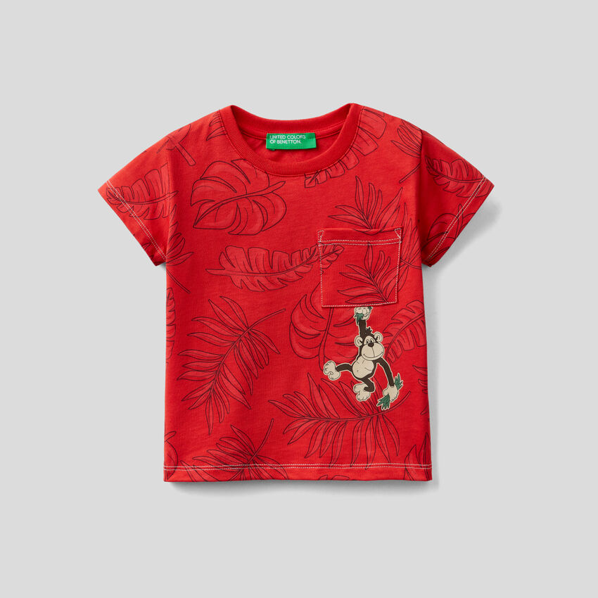T-shirt motif tropical avec petite poche