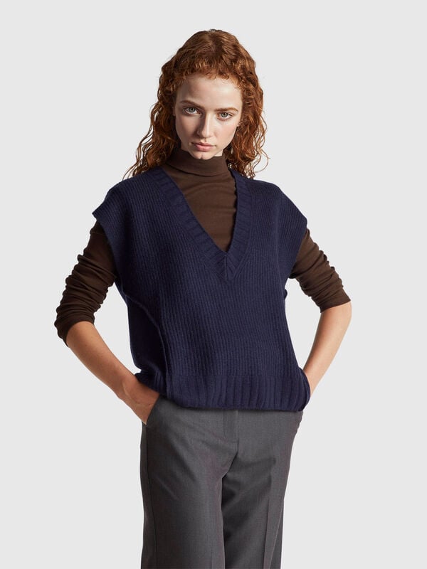 Gilet col V en laine mélangée Femme