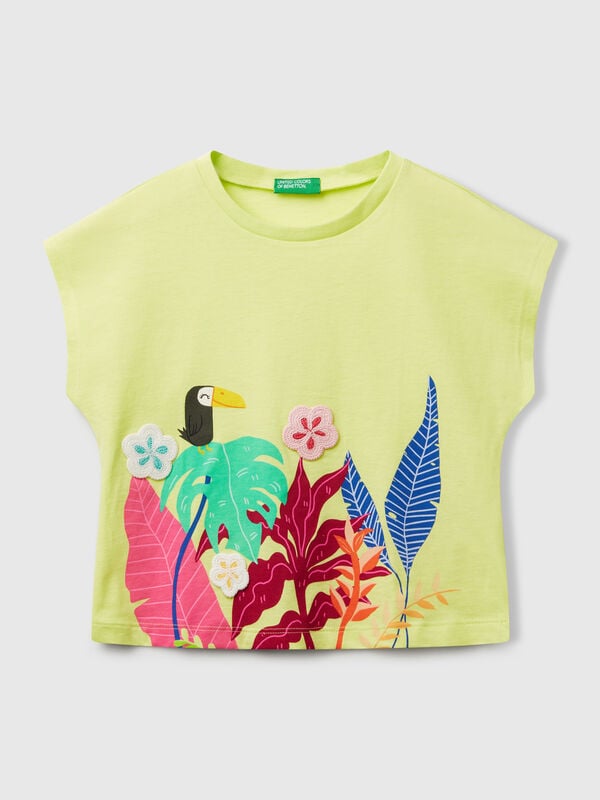 T-shirt avec applications imprimées et crochetées Filles