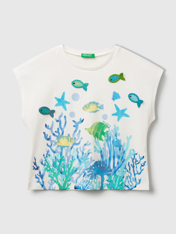 T-shirt avec applications imprimées et crochetées Filles