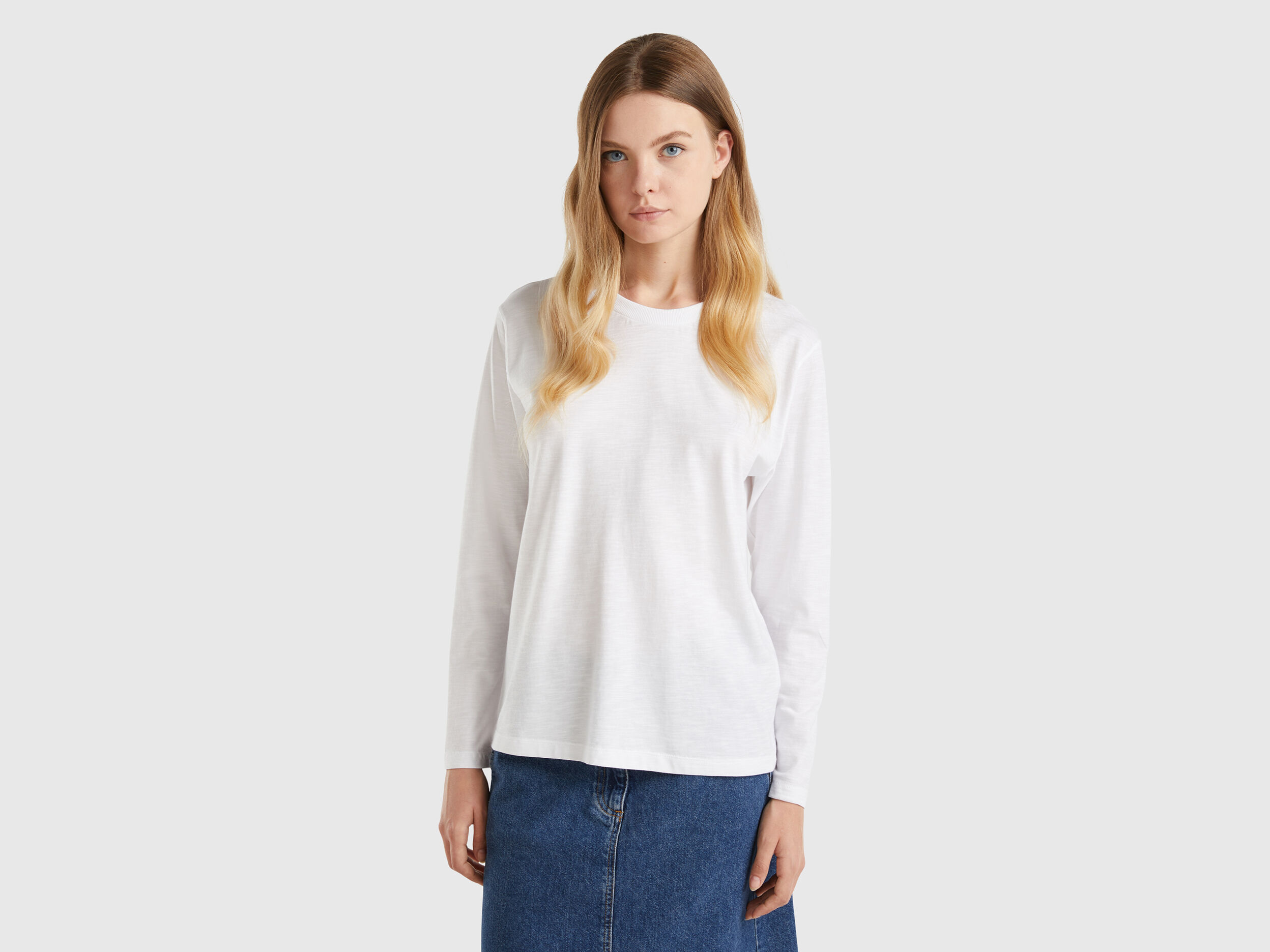Pull noir col rond en laine Merinos Noir Benetton