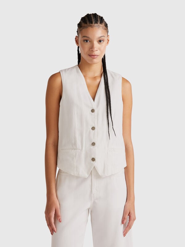 Gilet en coton mélangé blanc Femme