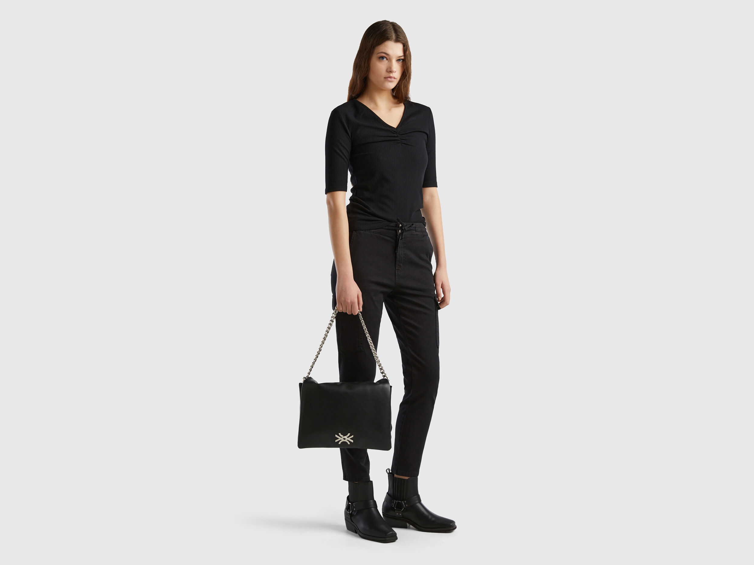 Sac moyen bandouli re cha ne Noir Benetton