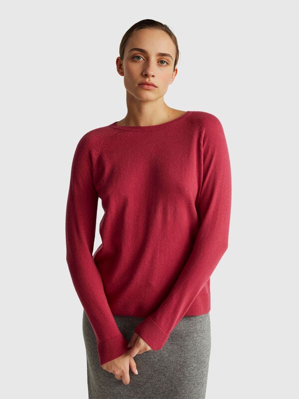 Pull ras du cou rouge en mélange de laine et de cachemire Femme