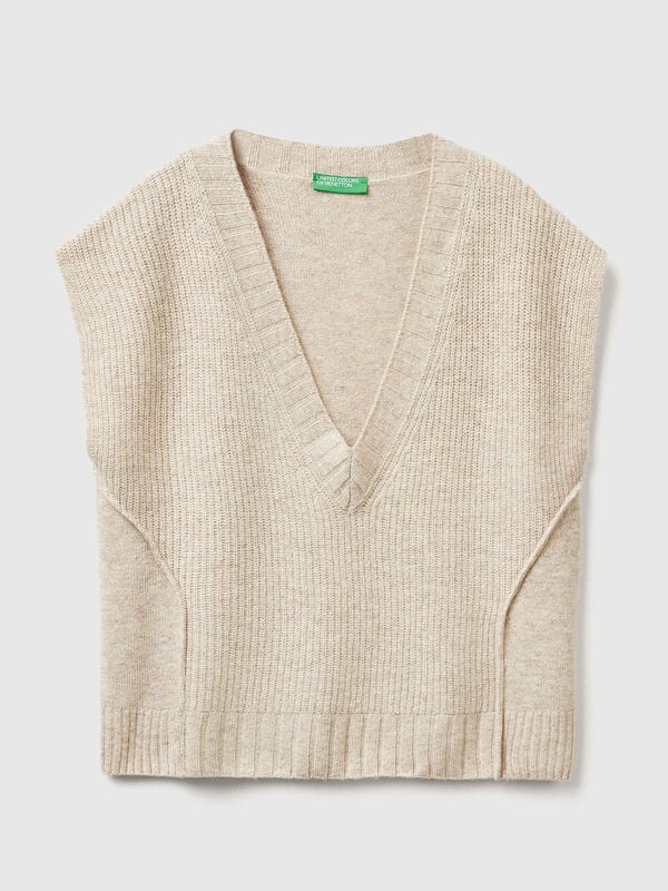 Gilet col V en laine mélangée Femme