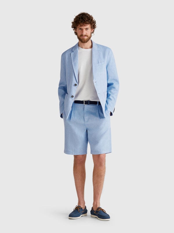 Short rayé en lin mélangé Homme