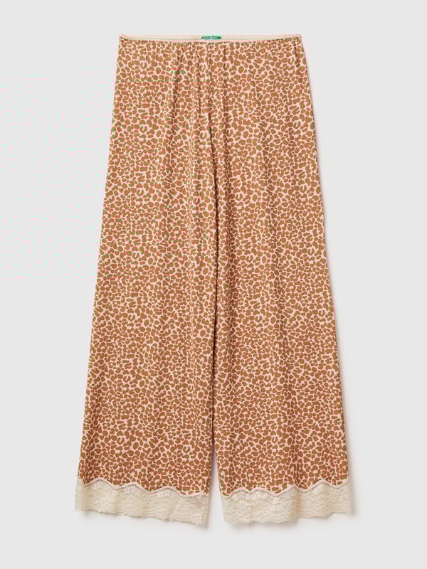 Pantalon à imprimé animalier avec dentelle Femme