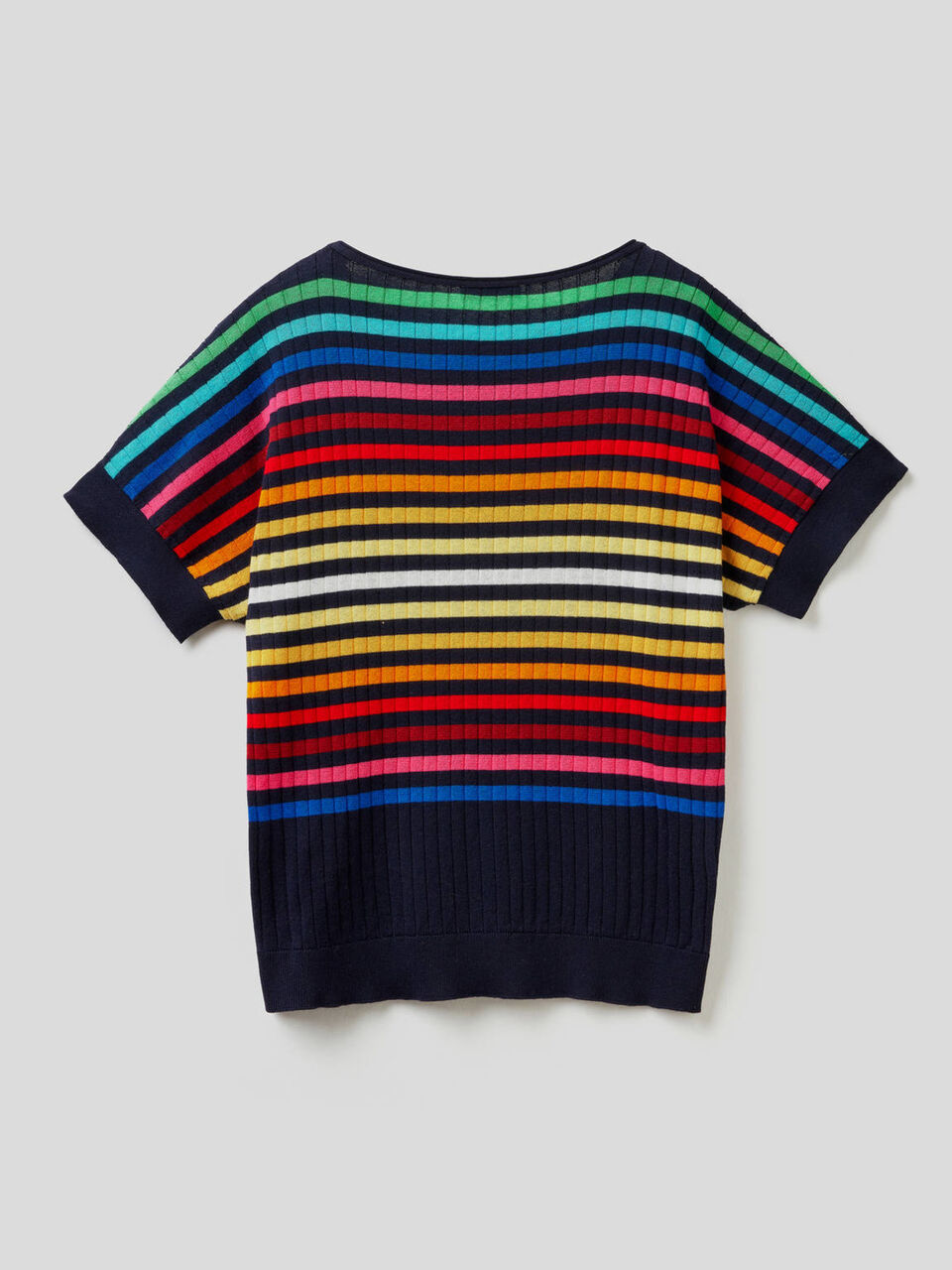 Pull manches courtes à rayures multicolores image number 2