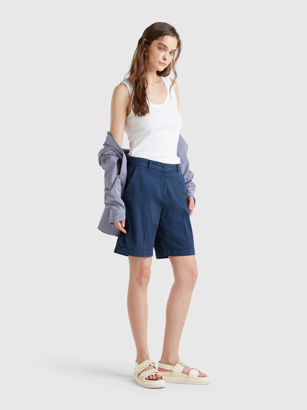 Bermuda avec revers en coton stretch Femme