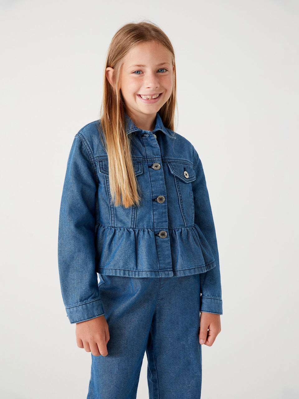 Blouson en denim avec volant et lurex image number 1