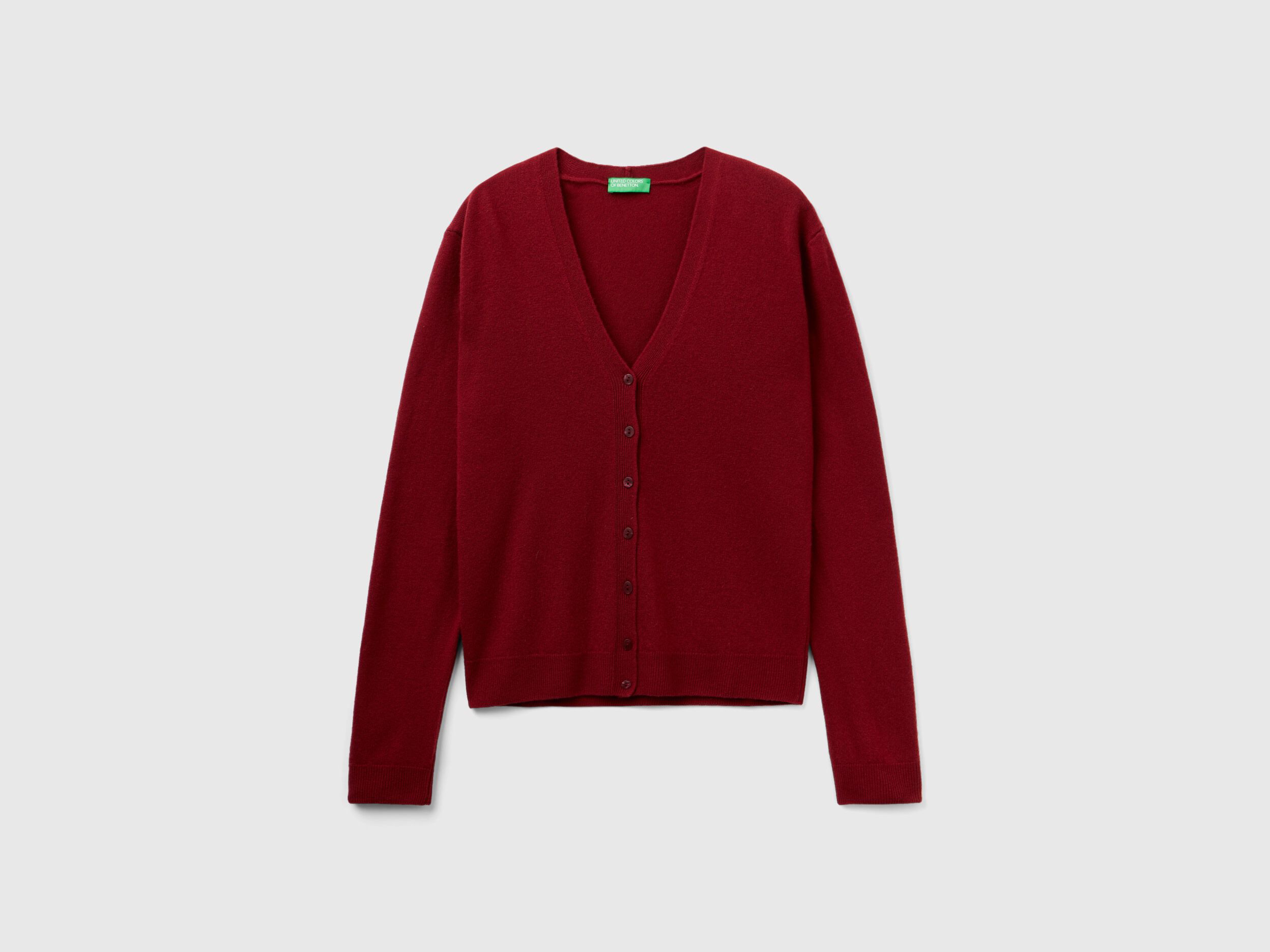 Gilet bordeaux col en V en pure laine m rinos