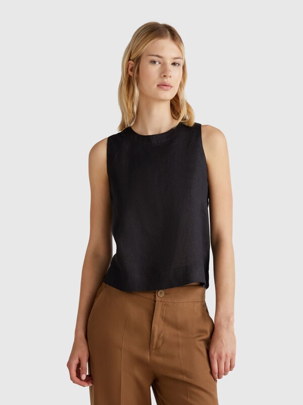Top sans manches en pur lin Femme