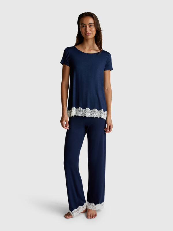 Pantalon fluide avec dentelle Femme