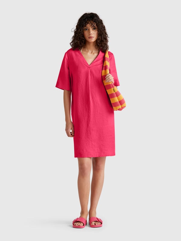 Robe à manches courtes en pur lin Femme