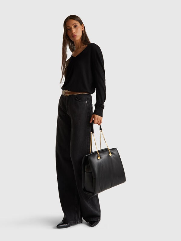 Pull col V en mélange de soie Femme