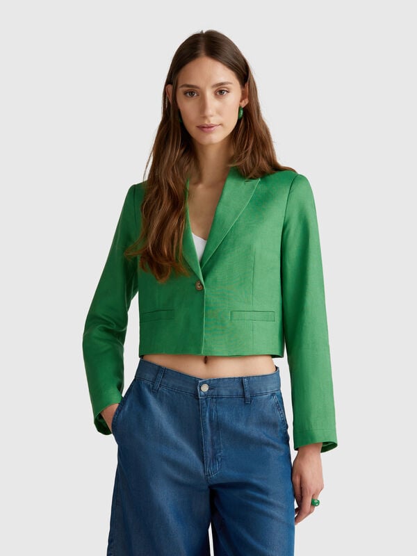 Blazer court en pur lin Femme
