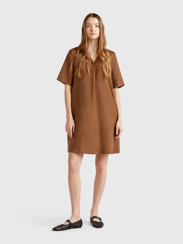 Robe à manches courtes en pur lin Femme