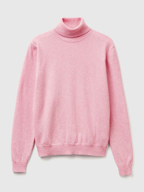 Pull col roulé rose en pure laine mérinos Femme