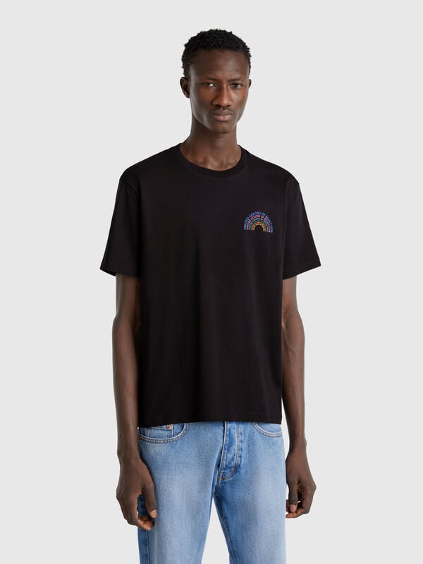 T-shirt en coton noir avec logo blanc Homme