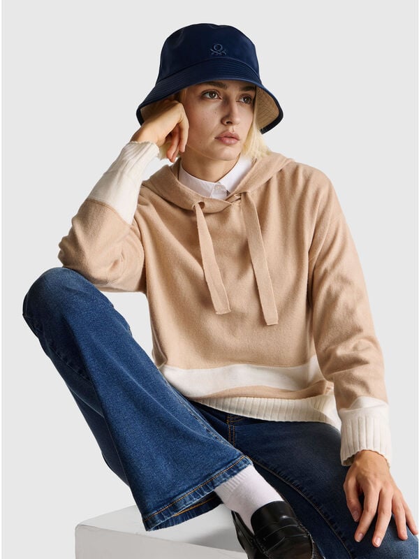 Pull beige en cachemire mélangé avec capuche Femme