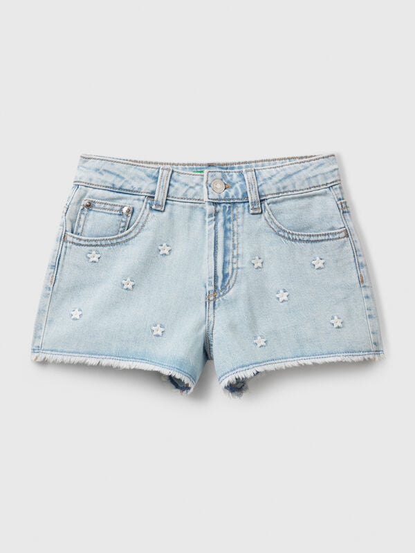 Short en jean avec broderie étoiles Filles
