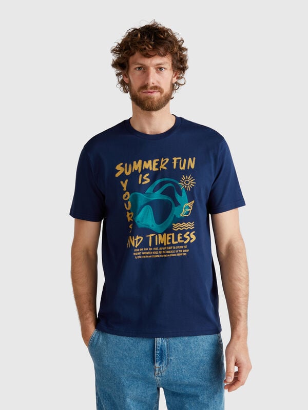 T-shirt bleu nuit avec graphismes Homme