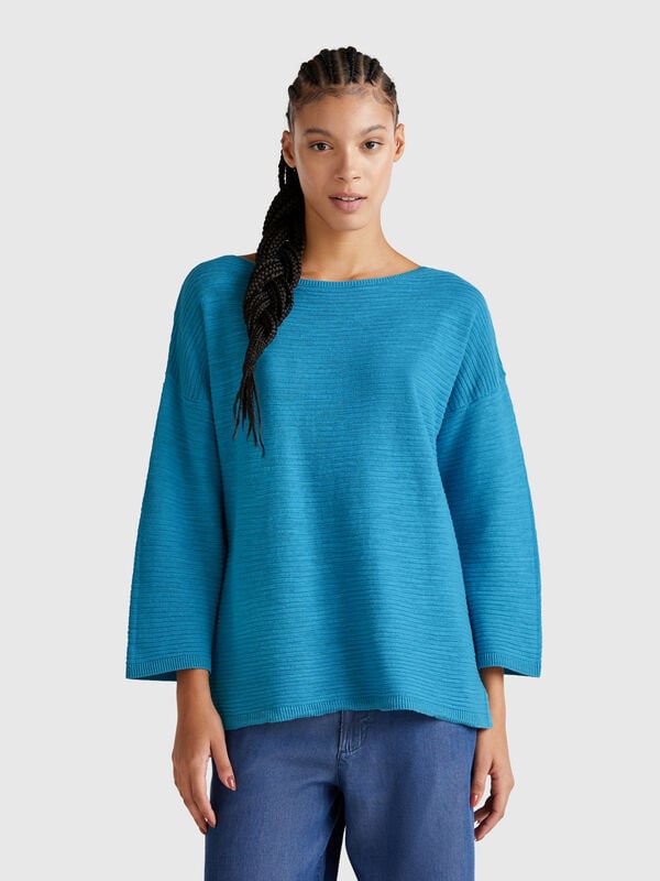 Pull en lin mélangé à manches 3/4 Femme