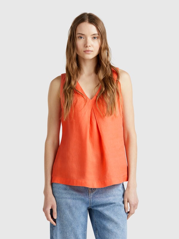 Blouse sans manches en pur lin Femme
