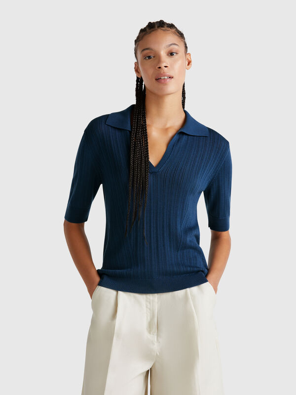 Polo tricoté à manches courtes Femme