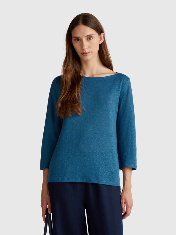 T-shirt manches 3/4 en pur lin Femme