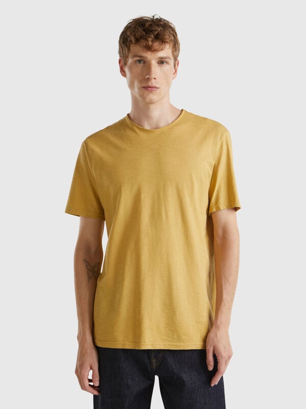 T-shirt beige en coton flammé Homme