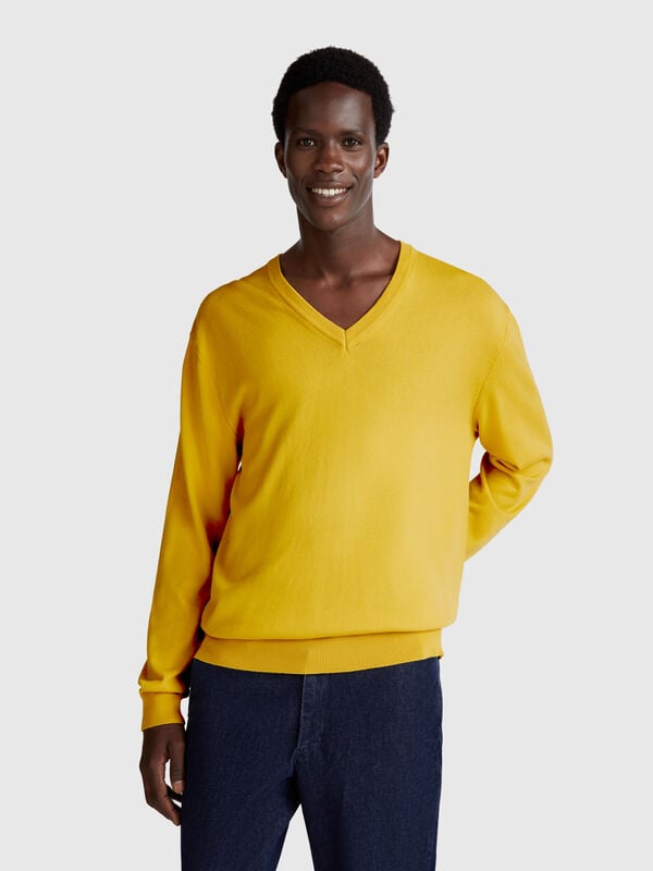 Pull en pur coton à col V Homme