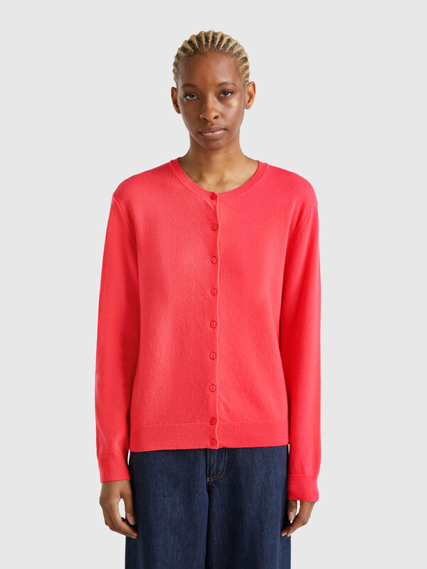 Gilet cyclamen à col rond en pure laine mérinos Femme