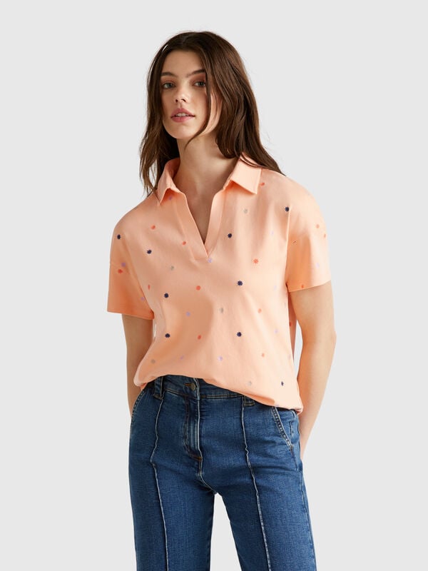 Polo avec broderie de fleurs Femme