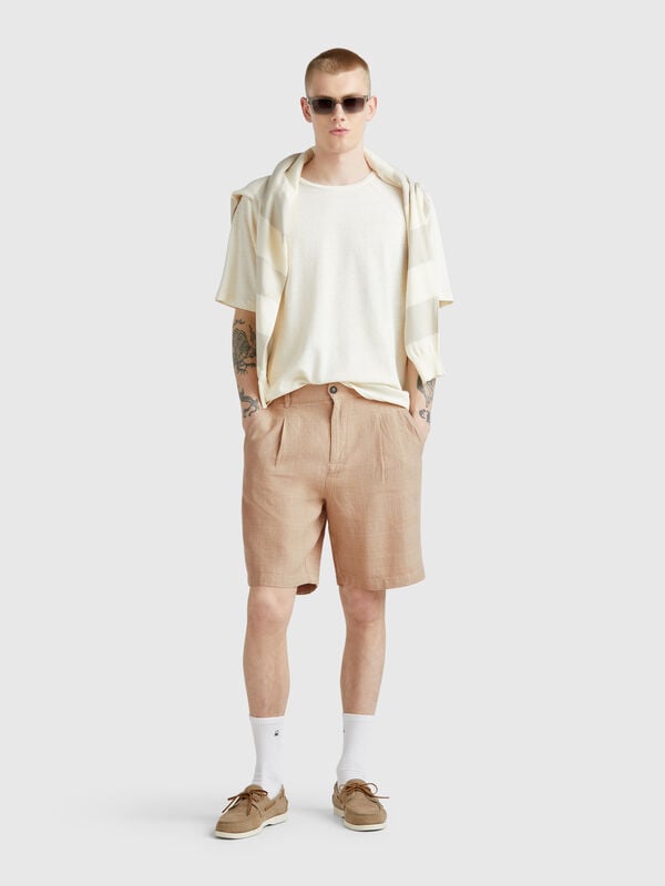 Short rayé en lin mélangé Homme