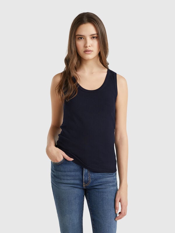 Débardeur bleu nuit en pur coton Femme