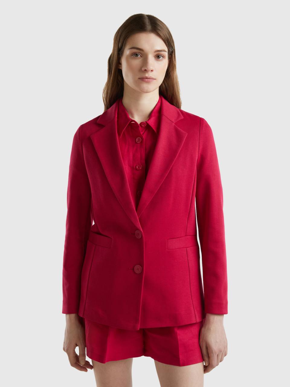 Blazer cintr en coton m lang Cyclamen Benetton
